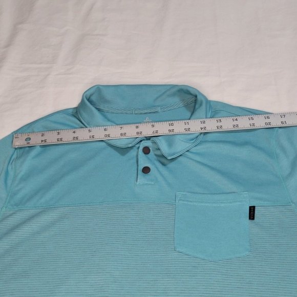 prAna - Men's Large Short Sleeve Polo Shirt Teal Striped Pocket Casual‎ Outdoor - Picture 5 of 8